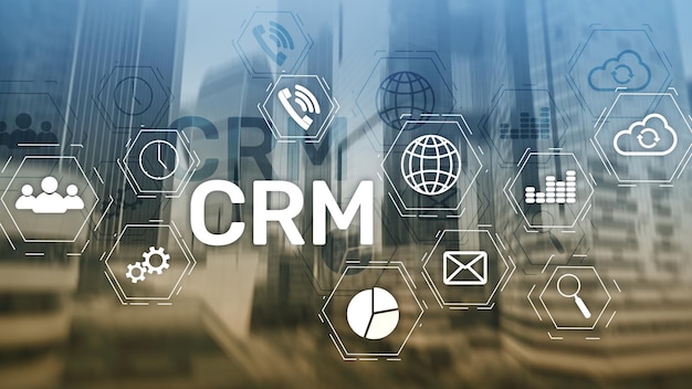 CRM Concetto di sistema di gestione delle relazioni con i clienti su sfondo sfocato astratto