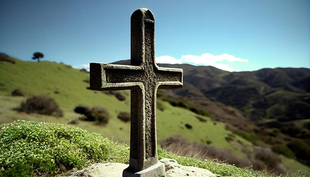 Croce cattolica cristiana sulle colline IA generativa