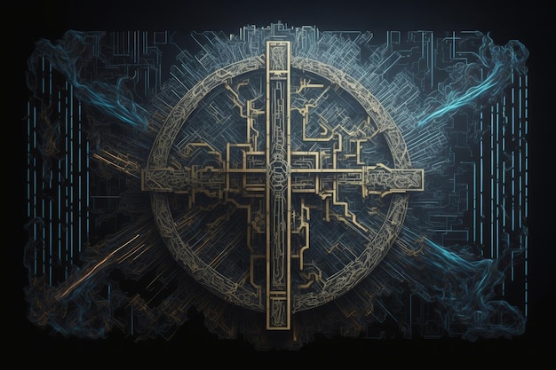 Croce celtica su sfondo scuro Nuovo simbolo religioso generato con l'AI