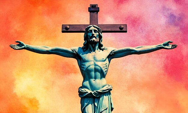 Croce di Gesù Cristo su una colorata illustrazione di sfondo ad acquerello