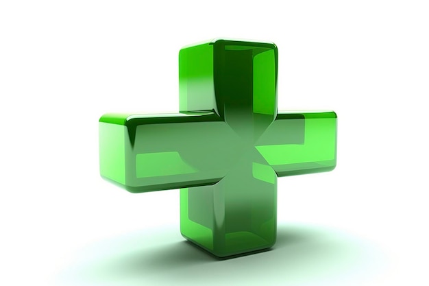Croce digitale verde isolata su sfondo bianco simbolo di aggiunta Ai generato