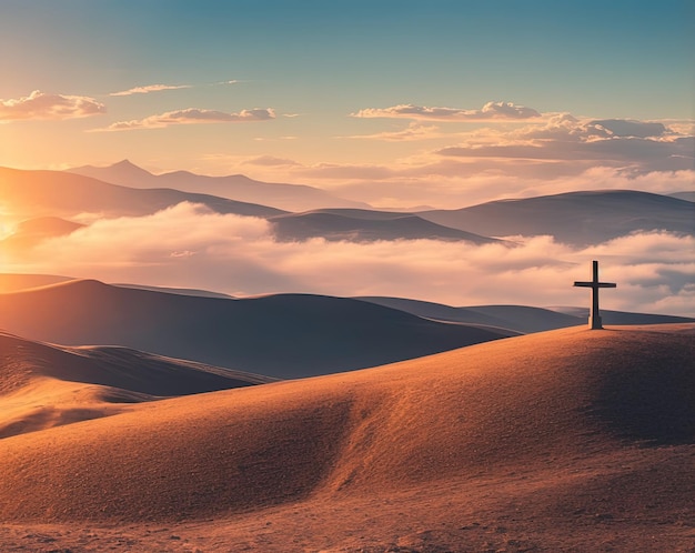 croce in un bel tramonto sulla montagna cristianesimo cattolico