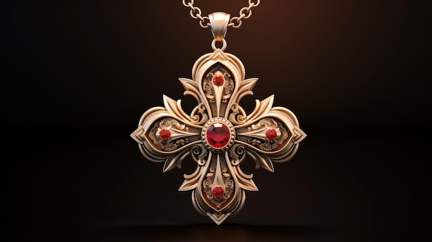 Croce pendente medaglione ornato dal design elegante sfondo