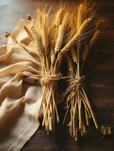 Croce sacra in legno rustico e foglie di palma adornate di grano Croce di dicembre Foto della Domenica delle Palme Arte cristiana