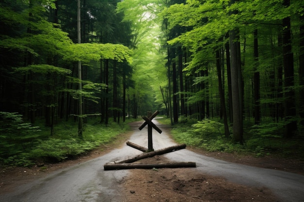 Crocevia che si divide in una fitta foresta