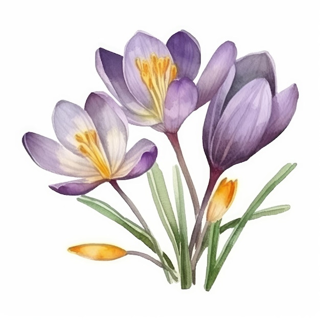 Crocus su sfondo bianco isolato IA generativa