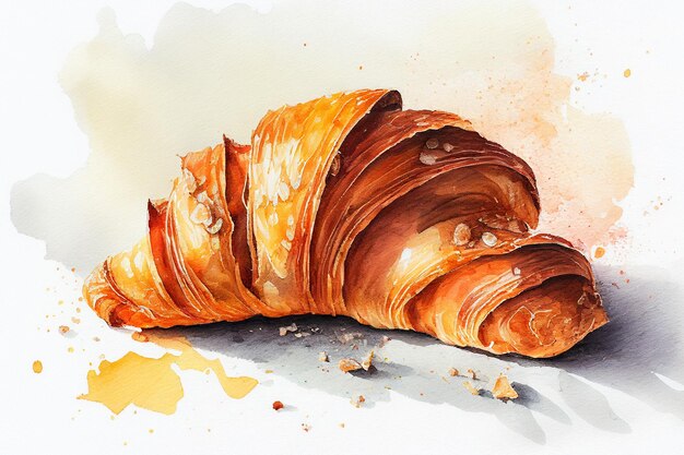 Croissant acquerello illustrazione AI generativa