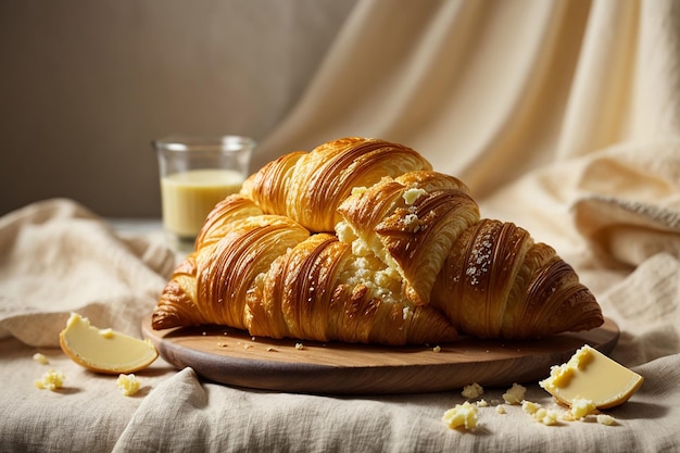 Croissant al burro adagiato su tessuto di lino