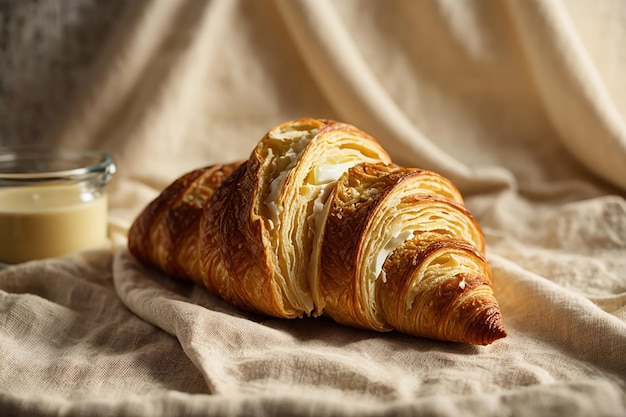 Croissant al burro adagiato su tessuto di lino