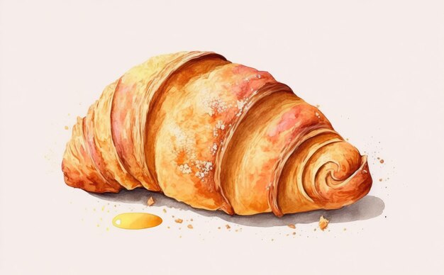 croissant disegnato su sfondo bianco acquerello pasticceria illustrazioni di alimenti biologici ai generato