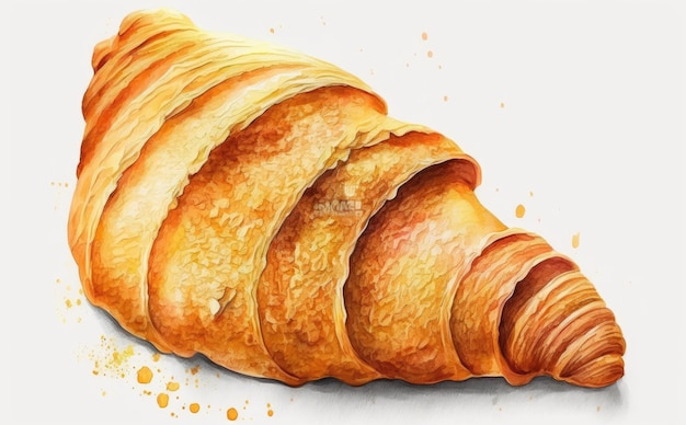 croissant disegnato su sfondo bianco acquerello pasticceria illustrazioni di alimenti biologici ai generato