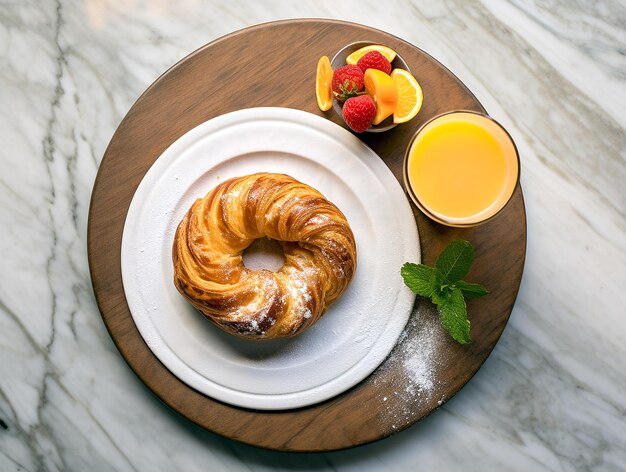 Croissant e succo a una colazione elegante