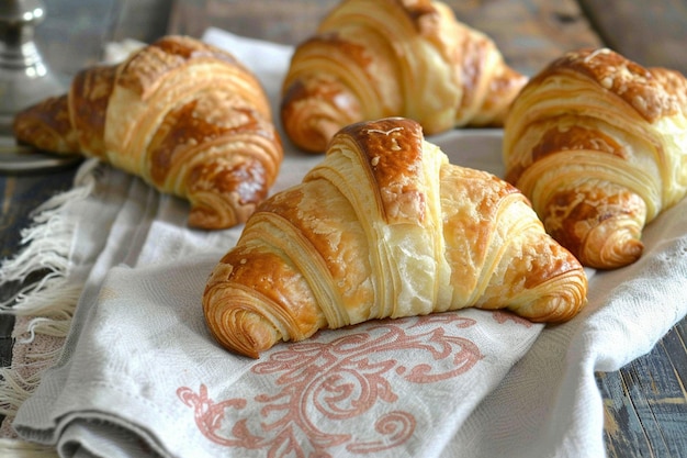 Croissant e un tovagliolo di lino con monogramma per una colazione personalizzata