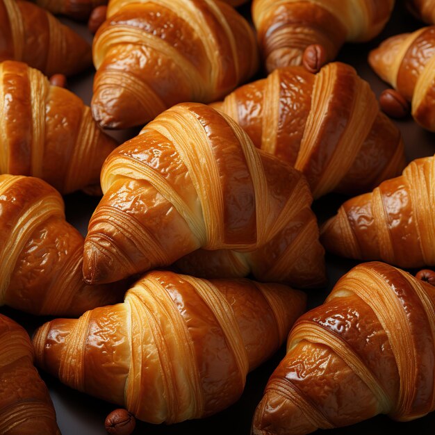 Croissant freschi su uno sfondo nero Closeup