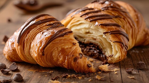 Croissant pan bun con burro di crema di cioccolato Disegno di sfondo dello striscione