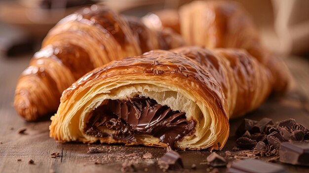 Croissant pan bun con burro di crema di cioccolato Disegno di sfondo dello striscione