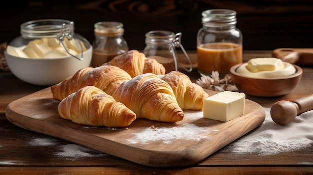 Croissant per la colazione francese tipici della pasticceria, ricchi di burro e sapore