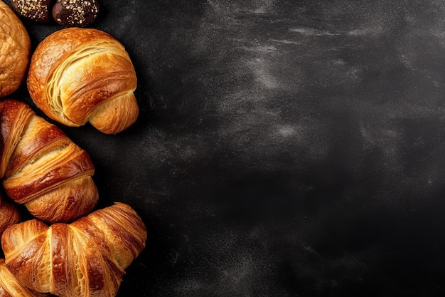 croissant su sfondo nero con copia spazio