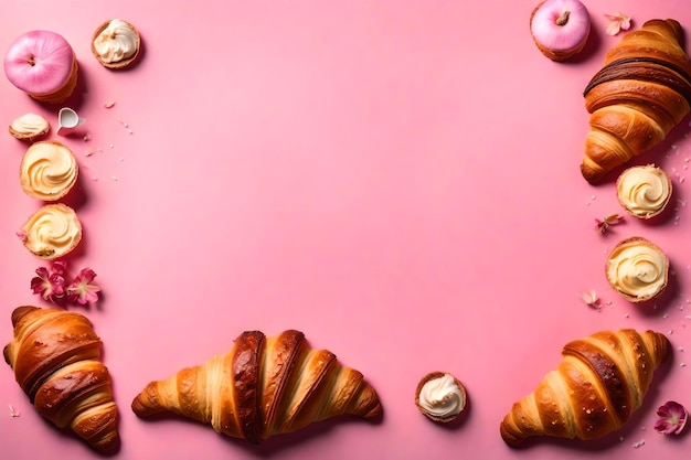 Croissant su sfondo rosa