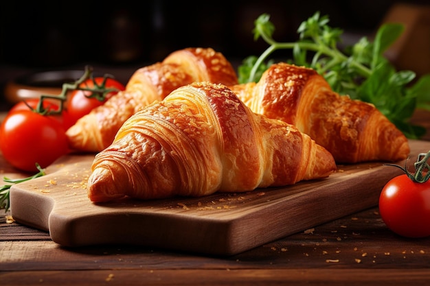 Croissant su un piatto con miniature di insalata greca