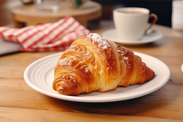 Croissant sul piatto in un caffè in stile scandinavo