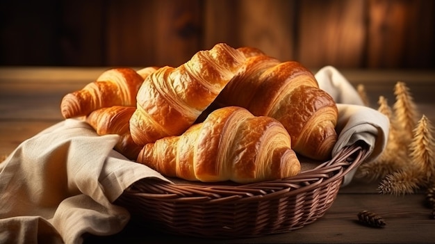 Croissant un unico croissant francese fresco e croccante sfondo nero Foto di alta qualità