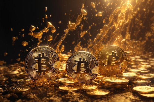 Crollo dell'oro bitcoin Concetto di una criptovaluta ai generativa
