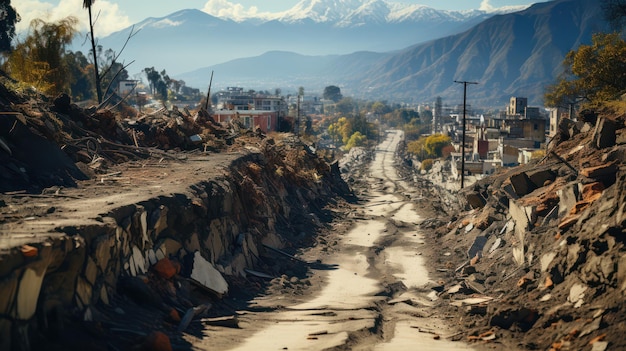 Crollo stradale rotto dal terremoto