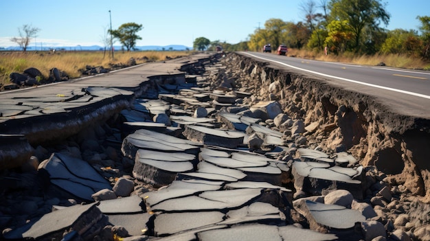 Crollo stradale rotto dal terremoto
