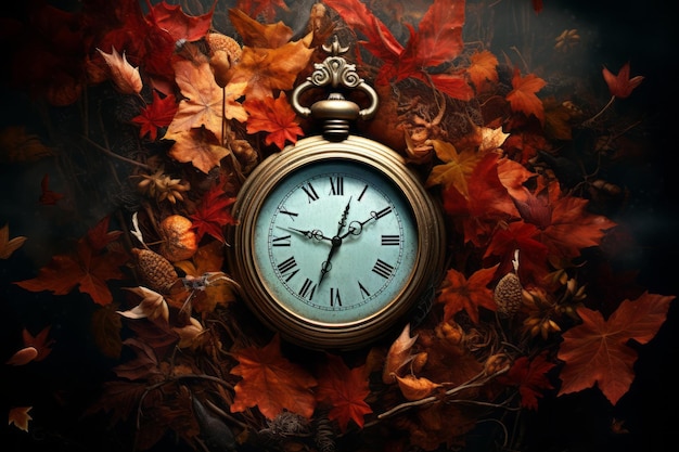 Cronache dell'autunno Una danza armoniosa tra l'orologio e le foglie d'autunno