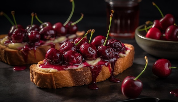 Crostata di bacche dolci su piatto di legno rustico generato da AI