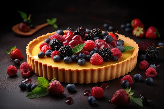 Crostata di frutta appena sfornata con crosta dorata AI