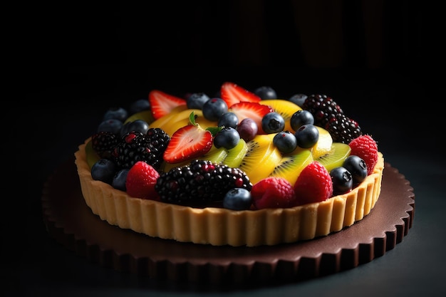 Crostata di frutta appena sfornata con crosta dorata generata dall'IA