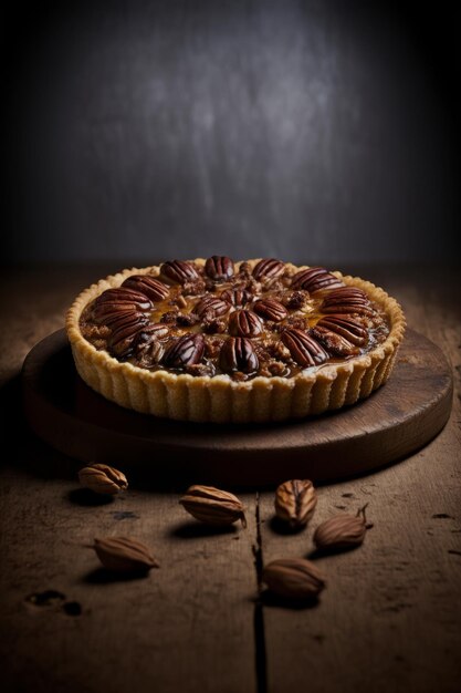 Crostata di noci pecan con una base di pasta frolla e una copertura di noci pecan Illustrator AI Generative