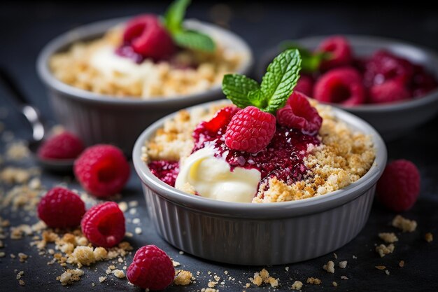 Crumble di lamponi in singoli ramekins