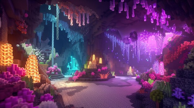 Crystal Cavern Wonderland ingresso della grotta di ghiaccio di cristallo fantasia minerali di ametista grotta AI Generative