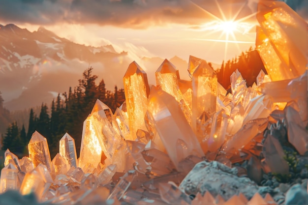 Crystal Mountains View Cristalli Paesaggio illuminato dal tramonto Copy Space