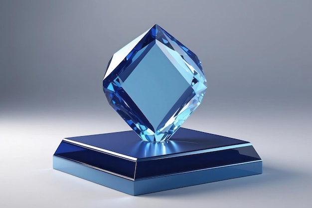 Crystal podium diamante schermo di sfondo 3D gioielli di vetro prodotto rendering piattaforma blu