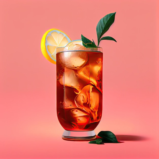 Cuba Libre o Long Island Iced Tea su sfondo rosa Party Coctail Bar Drink Abstract Generative AI Illustration