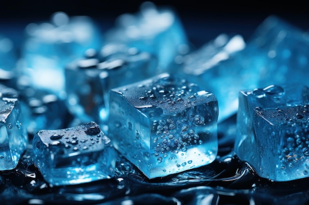 Cubetti di ghiaccio su sfondo blu