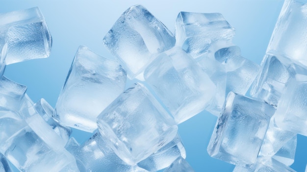 cubetti di ghiaccio su uno sfondo blu texture close-up senza cuciture AI generativa