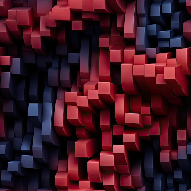Cubi 3D testurizzati rossi e blu con superfici a strati piastrellate