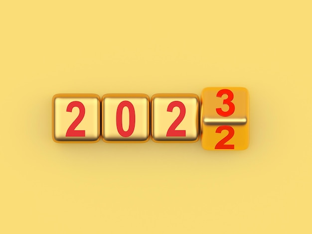 Cubi d'oro con il numero che cambia del nuovo anno