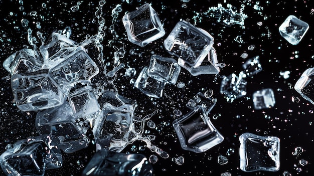 Cubi di ghiaccio che cadono tagliati su uno sfondo trasparente isolati per progetti di design e creativi