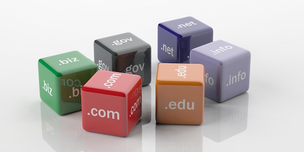 Cubi di rendering 3D con nomi di dominio