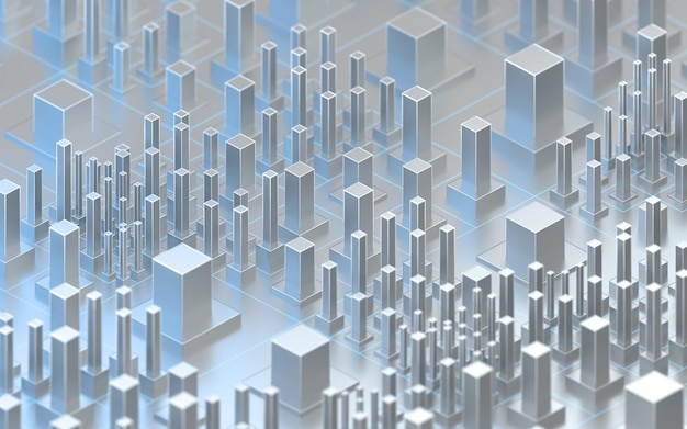 Cubi tecnologici con sfondo bianco rendering 3d