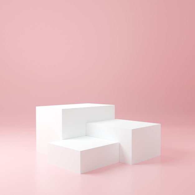 cubo bianco Prodotto Stand in camera rosa, Studio Scene For Product, design minimale, rendering 3D