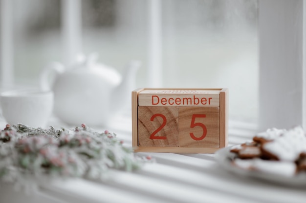 Cubo di legno calendario fatto a mano 25 dicembre vacanza decorazione soggiorno interno