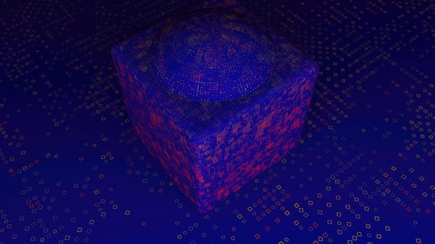 Cubo di spostamento astratto e sfondo digitale di rendering 3d del pavimento