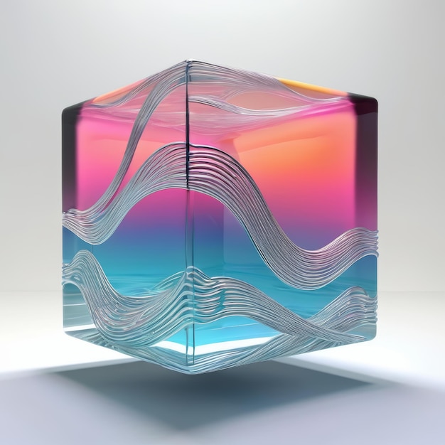 Cubo di vetro multicolore sul tavolo